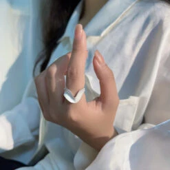 Simple Style Heart Shape Sterling Silver Irregular Polishing Open Rings