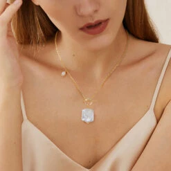 Elegant Square Freshwater Pearl Sterling Silver Toggle Plating 14K Gold Plated Pendant Necklace -Cheap Jewelry Store 1681131393855393792