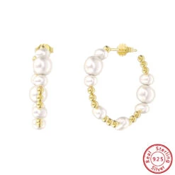 1 Pair Lady Round Polishing Plating Inlay Baroque Pearls Sterling Silver Freshwater Pearl 14K Gold Plated Earrings -Cheap Jewelry Store 1681132162595819520 1