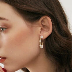 1 Pair Lady Round Polishing Plating Inlay Baroque Pearls Sterling Silver Freshwater Pearl 14K Gold Plated Earrings -Cheap Jewelry Store 1681132163019444224