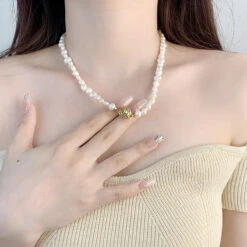 Glam Flower Freshwater Pearl Sterling Silver Plating Inlay Zircon Necklace -Cheap Jewelry Store 1681500200885161984