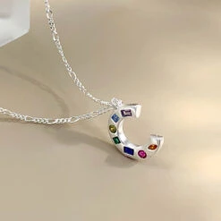 Sweet U Shape Rectangle Sterling Silver Plating Inlay Zircon Pendant Necklace -Cheap Jewelry Store 1681500731074547712 1