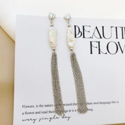 1 Pair Elegant Tassel Heart Shape Plating Freshwater Pearl Sterling Silver Drop Earrings -Cheap Jewelry Store 1681500769301434368