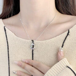 Sweet U Shape Rectangle Sterling Silver Plating Inlay Zircon Pendant Necklace -Cheap Jewelry Store 1681500771956428800