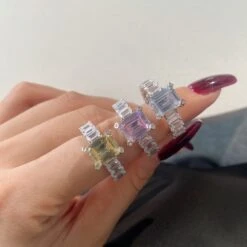 Elegant Square Sterling Silver Plating Inlay Zircon Rings -Cheap Jewelry Store 1681840512887296000