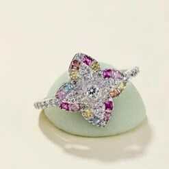 Sweet Four Leaf Clover Sterling Silver Plating Inlay Zircon Rings -Cheap Jewelry Store 1681840593912860672