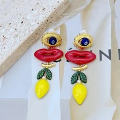 1 Pair Lady Lips Devil'S Eye Fruit Plating Metal Drop Earrings