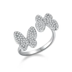 Elegant Lady Butterfly Sterling Silver Plating Inlay Rhinestones Open Rings -Cheap Jewelry Store 1681847293084569600
