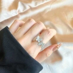 Elegant Lady Butterfly Sterling Silver Plating Inlay Rhinestones Open Rings -Cheap Jewelry Store 1681847293839544320
