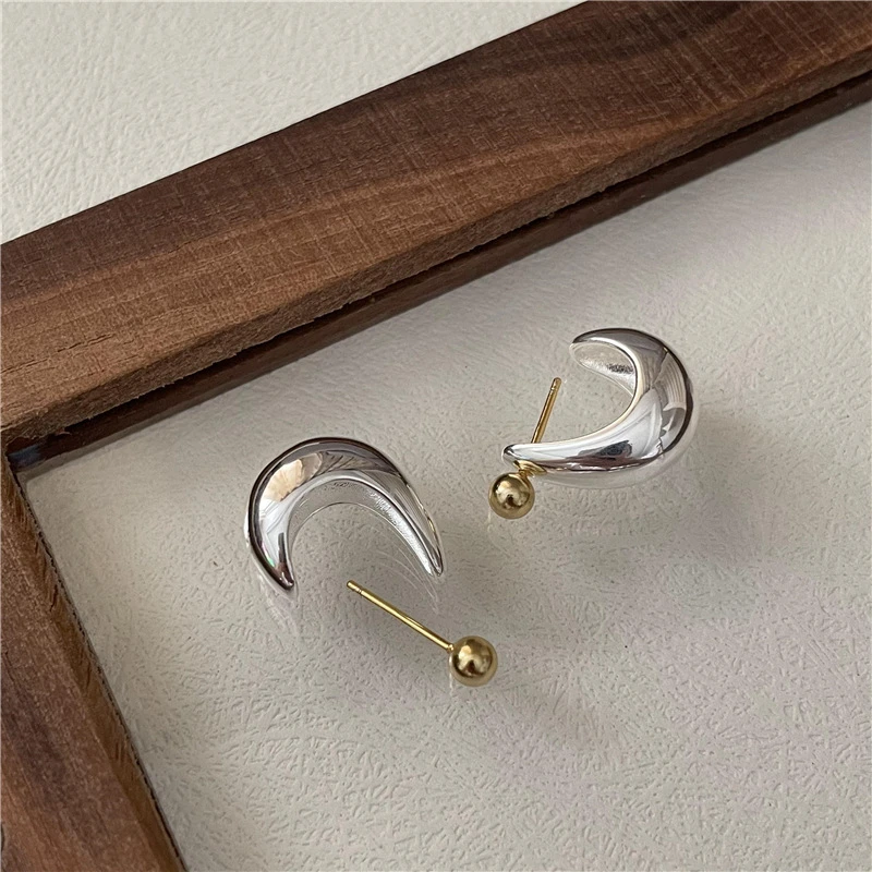 1 Pair Retro Geometric Polishing Sterling Silver Ear Studs 4 1 Pair Retro Geometric Polishing Sterling Silver Ear Studs - Image 2