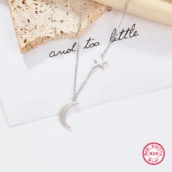 Luxurious Star Moon Sterling Silver Plating White Gold Plated Pendant Necklace -Cheap Jewelry Store 1682239873920143360