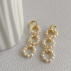 1 Pair Simple Style Round Patchwork Freshwater Pearl Copper Drop Earrings -Cheap Jewelry Store 1682603922239393792