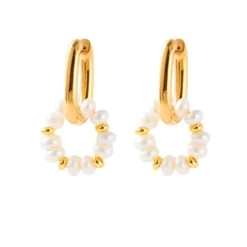 1 Pair Sweet Double Ring Beaded Plating Freshwater Pearl Copper Drop Earrings -Cheap Jewelry Store 1682609718620721152
