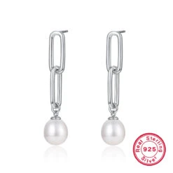 1 Pair Commute Round Inlay Sterling Silver Freshwater Pearl White Gold Plated Drop Earrings -Cheap Jewelry Store 1683335316112543744