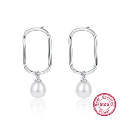 1 Pair Commute Round Inlay Sterling Silver Freshwater Pearl White Gold Plated Drop Earrings -Cheap Jewelry Store 1683335472220344320