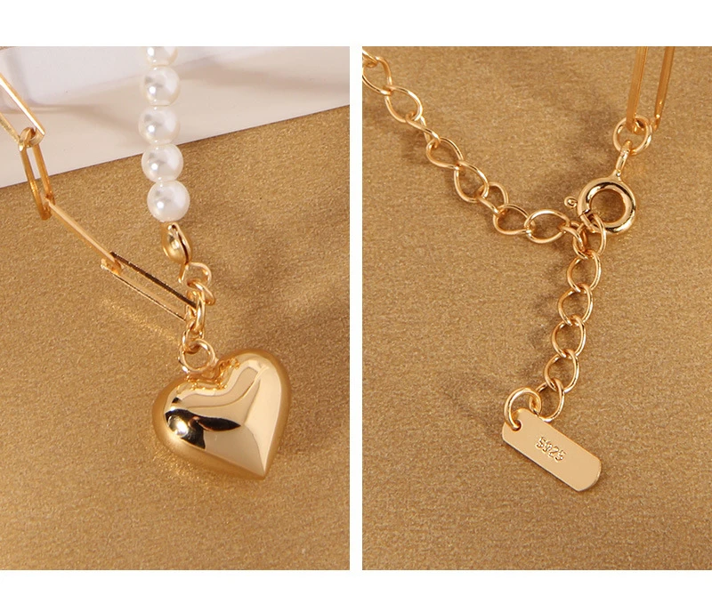 Streetwear Heart Shape Sterling Silver Plating Pendant Necklace 3 Streetwear Heart Shape Sterling Silver Plating Pendant Necklace